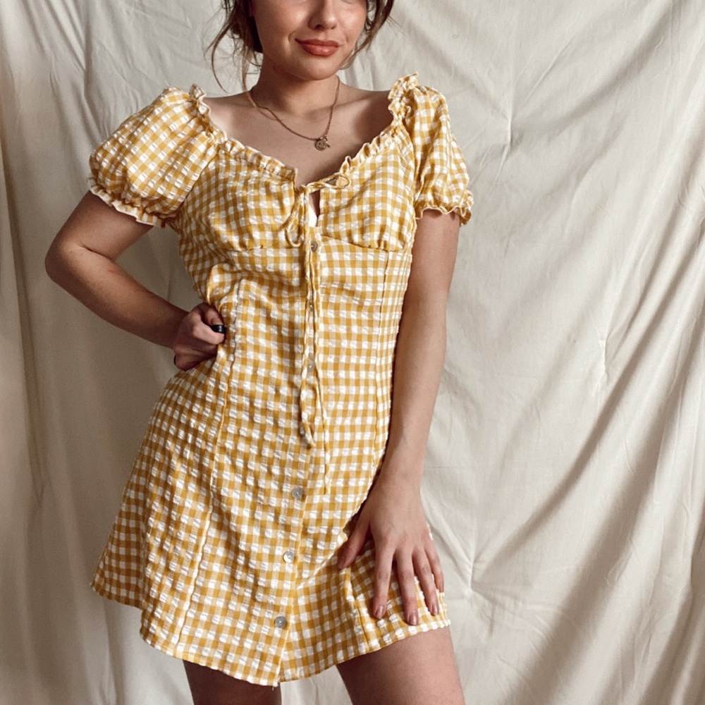 Yellow & White Checkered Dress
